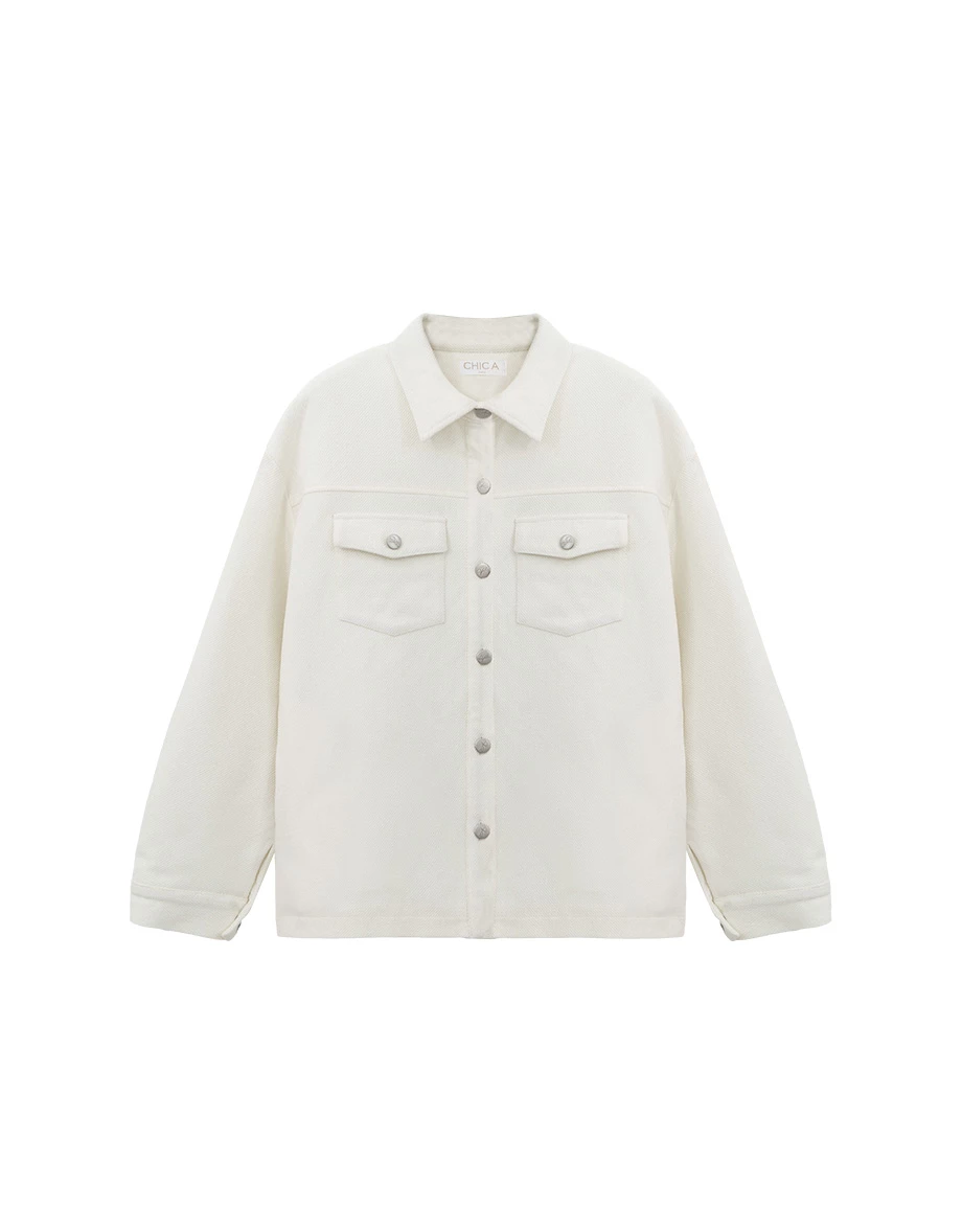 Oversized Collared Button Up Shirt Jacket with Front Flap Pockets Oversized Collared Button Up Shirt Jacket with Front Flap Pockets