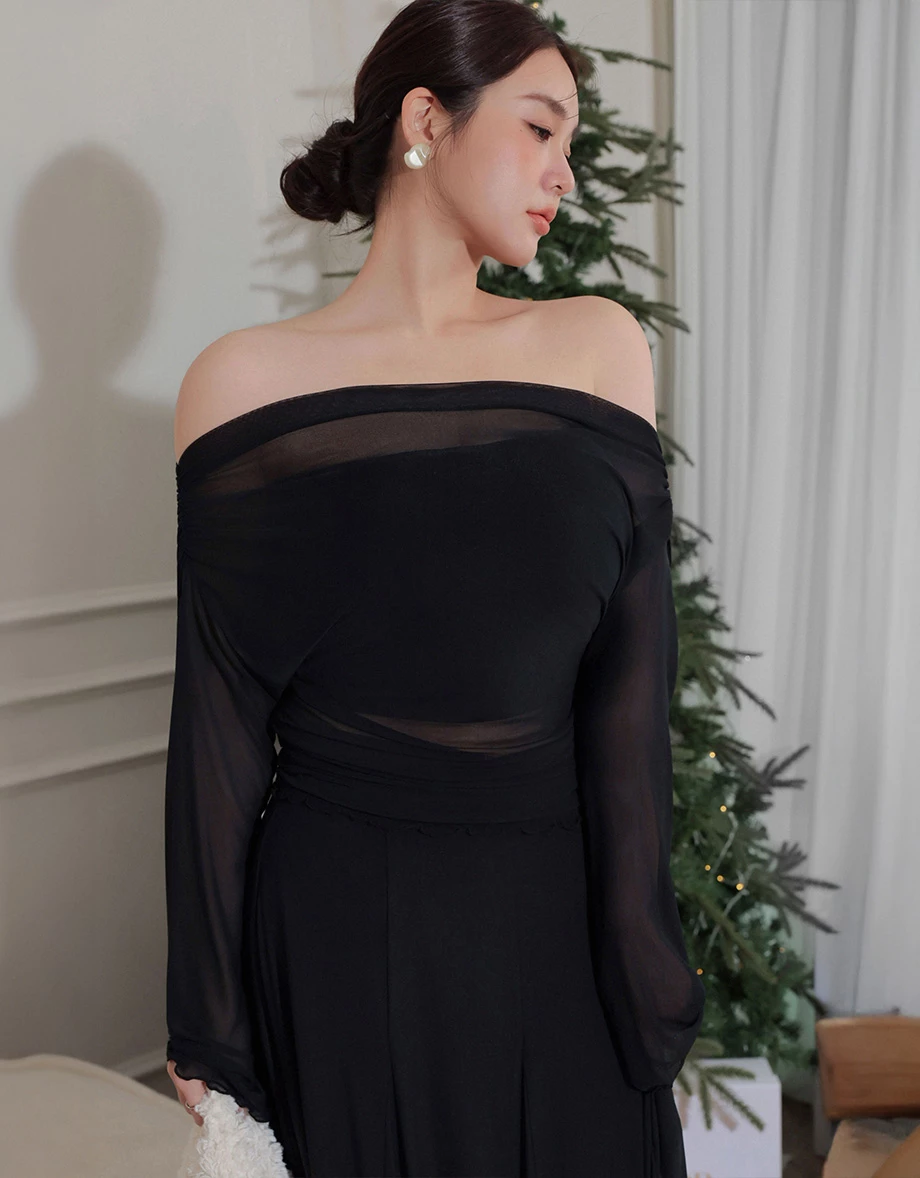 Sheer Off Shoulder Mesh Long Sleeve Top with Matching Bandeau Padded Bra Top Set Wear Sheer Off Shoulder Mesh Long Sleeve Top with Matching Bandeau Padded Bra Top Set Wear