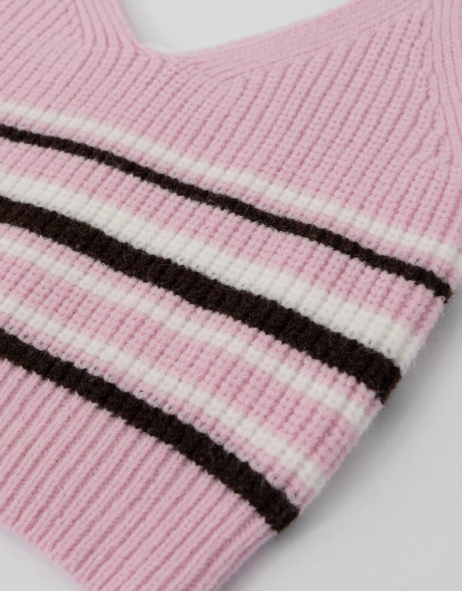 V Neck Striped Knit Tank Top and Single Button Cropped Cardigan Set Wear