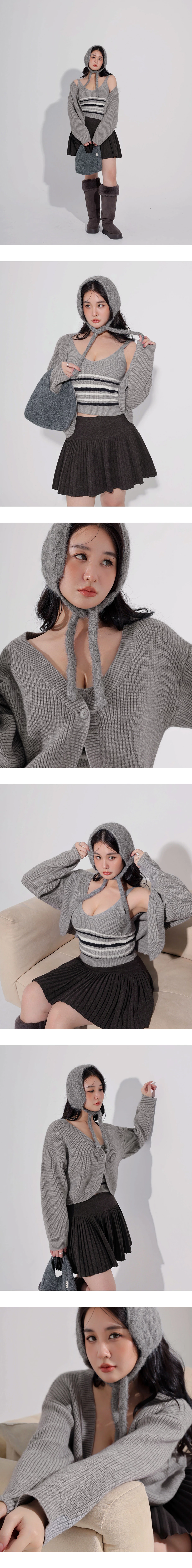 V Neck Striped Knit Tank Top and Single Button Cropped Cardigan Set Wear