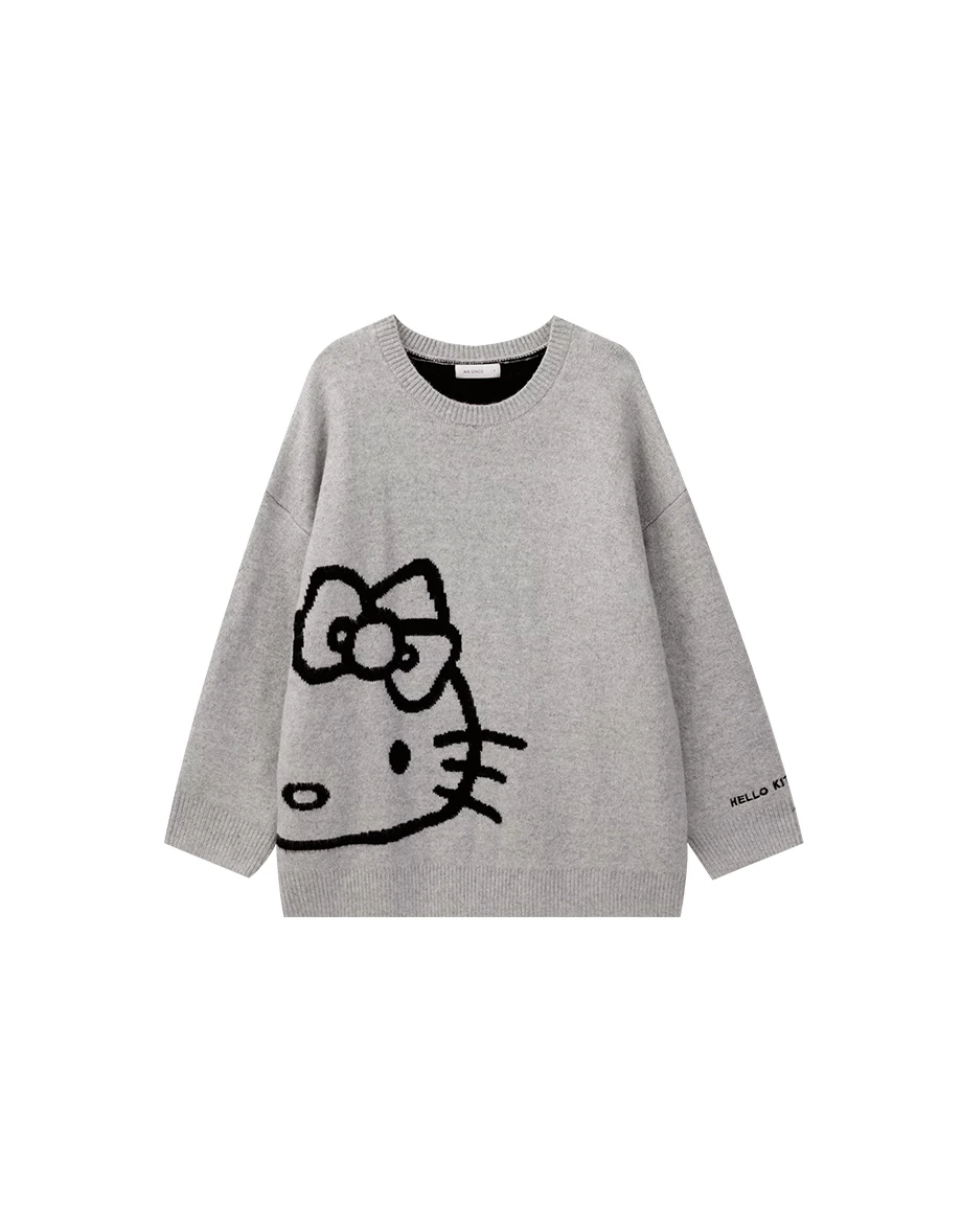 【Hello Kitty Collaboration】Oversized Knit Pullover Sweater with Kitty Outline 【Hello Kitty Collaboration】Oversized Knit Pullover Sweater with Kitty Outline