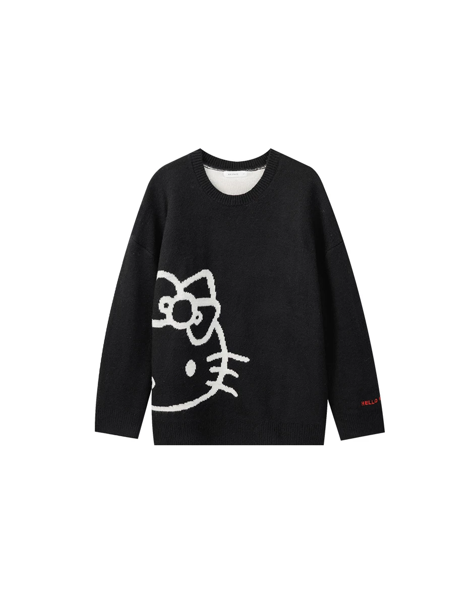 【Hello Kitty Collaboration】Oversized Knit Pullover Sweater with Kitty Outline 【Hello Kitty Collaboration】Oversized Knit Pullover Sweater with Kitty Outline