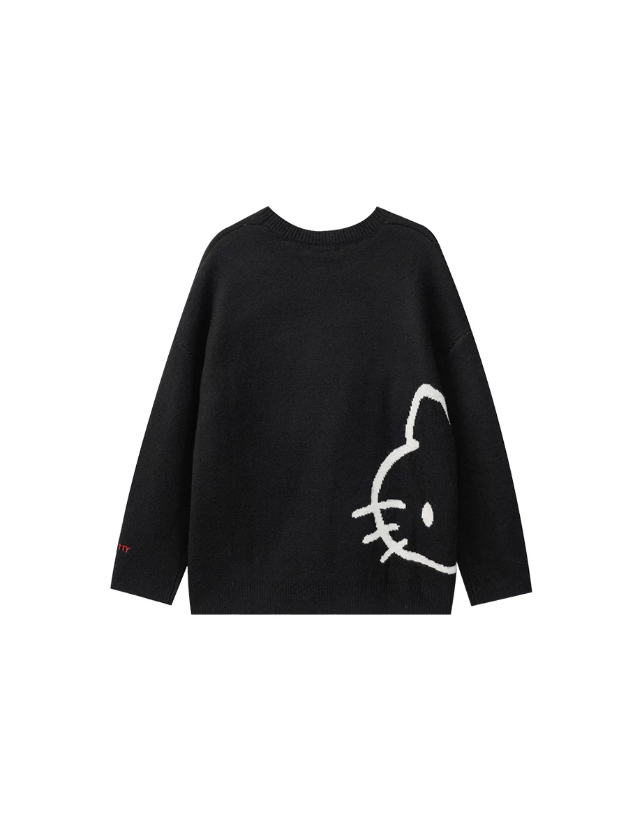 【Hello Kitty Collaboration】Oversized Knit Pullover Sweater with Kitty Outline 【Hello Kitty Collaboration】Oversized Knit Pullover Sweater with Kitty Outline