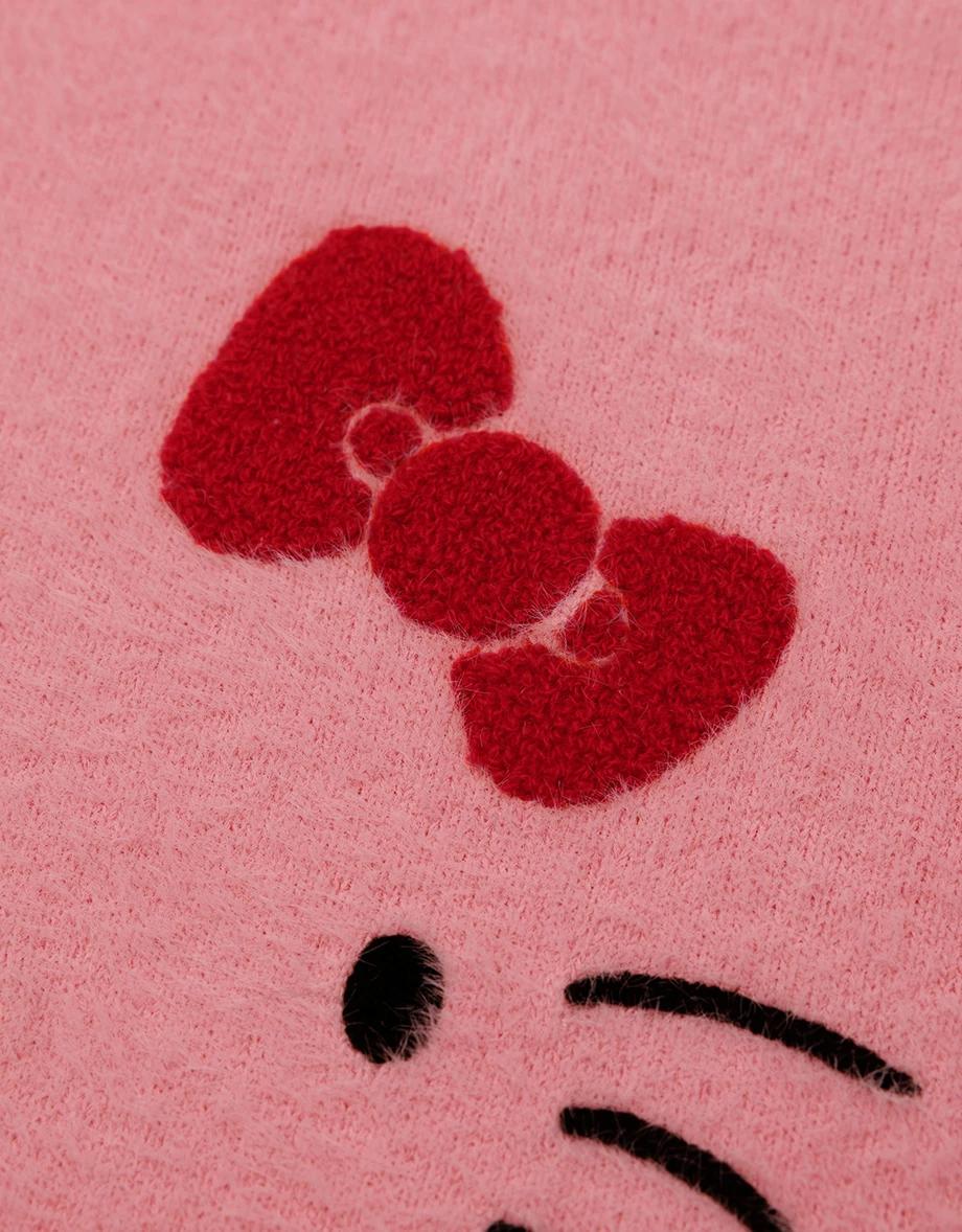 【Hello Kitty Collaboration】Plush Knit Crop Sweater with Kitty Motif 【Hello Kitty Collaboration】Plush Knit Crop Sweater with Kitty Motif