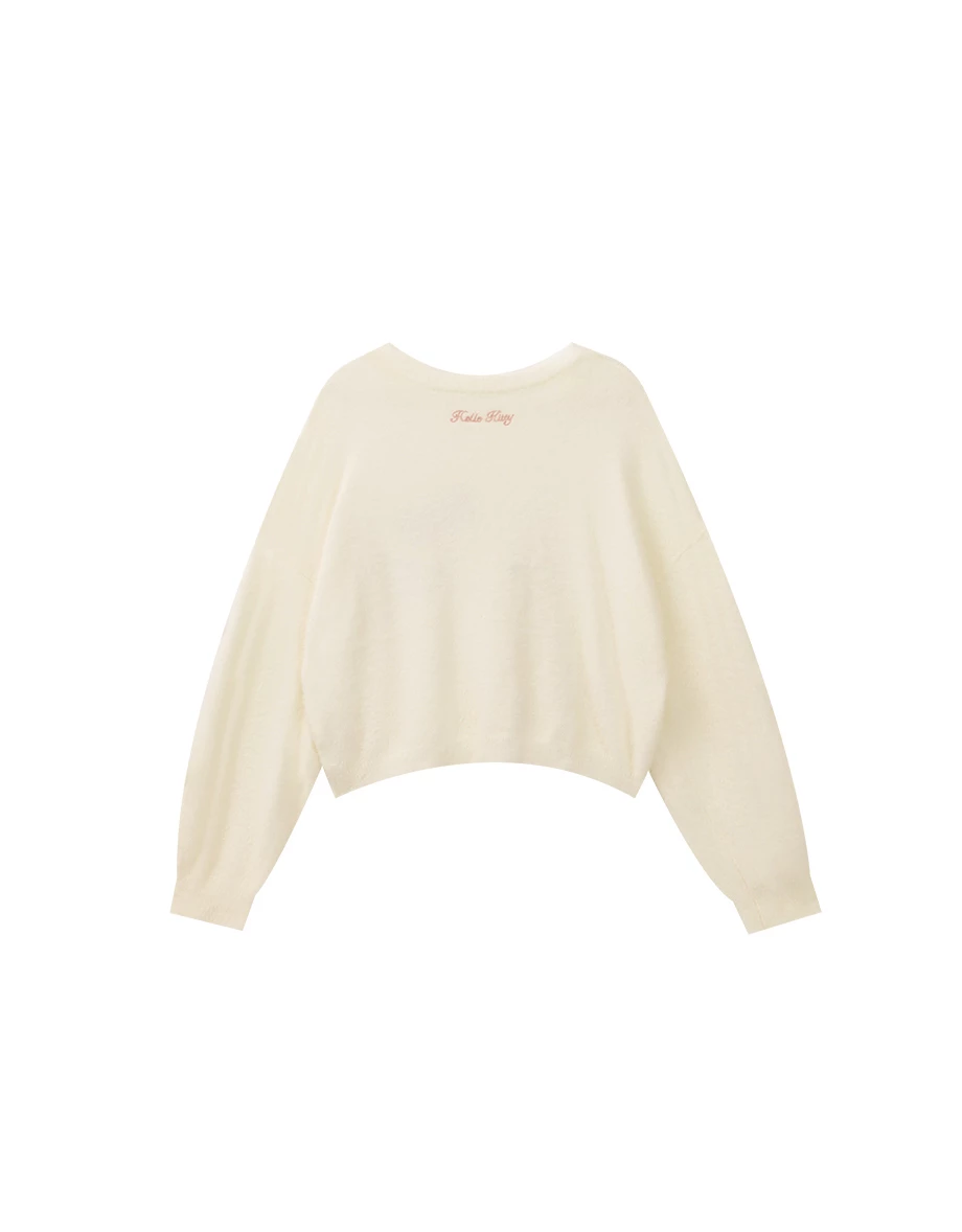 【Hello Kitty Collaboration】Plush Knit Crop Sweater with Kitty Motif 【Hello Kitty Collaboration】Plush Knit Crop Sweater with Kitty Motif