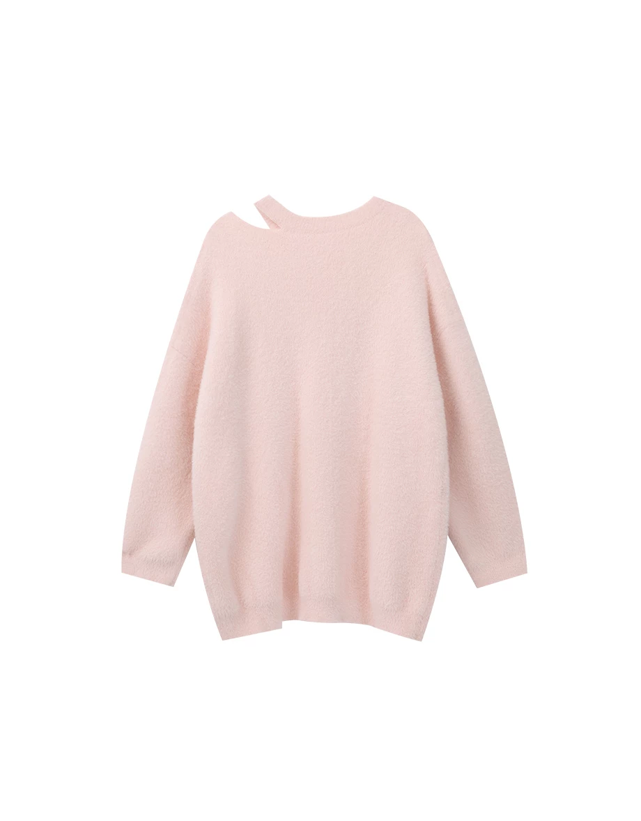 Asymmetric Cut Out Neckline Soft Fluffy Knit Sweater Asymmetric Cut Out Neckline Soft Fluffy Knit Sweater