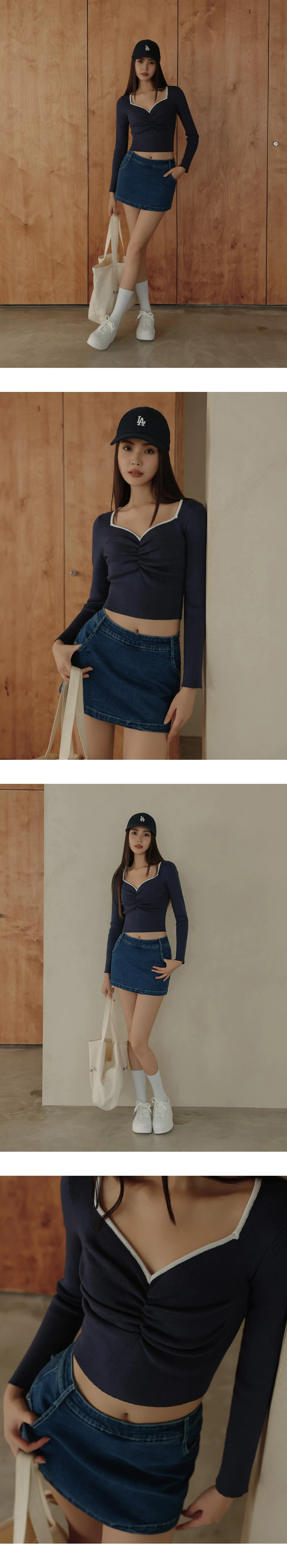 Contrast Trim Ruched Front Sweetheart Neckline Ribbed Knit Top Contrast Trim Ruched Front Sweetheart Neckline Ribbed Knit Top