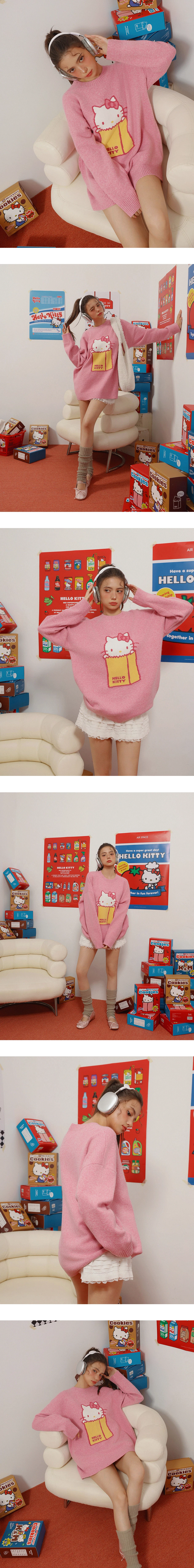 【Hello Kitty Collaboration】Soft Knit Oversized Knit Pullover Sweater 【Hello Kitty Collaboration】Soft Knit Oversized Knit Pullover Sweater
