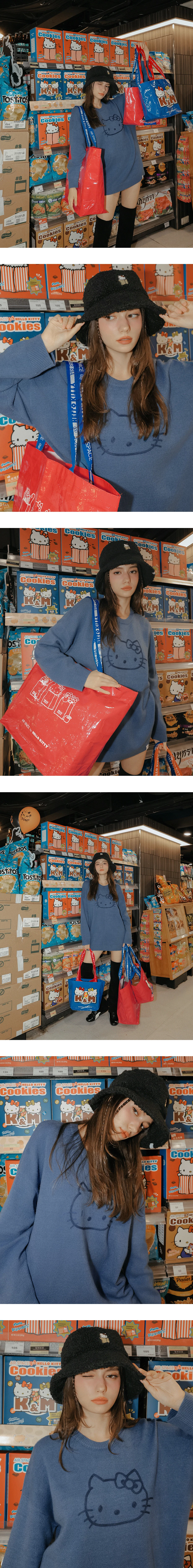 【Hello Kitty Collaboration】Relaxed Fit Pullover with Hello Kitty Outline Motif 【Hello Kitty Collaboration】Relaxed Fit Pullover with Hello Kitty Outline Motif