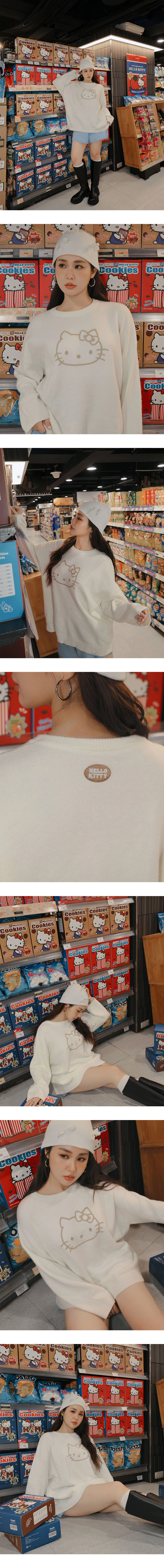 【Hello Kitty Collaboration】Relaxed Fit Pullover with Hello Kitty Outline Motif 【Hello Kitty Collaboration】Relaxed Fit Pullover with Hello Kitty Outline Motif