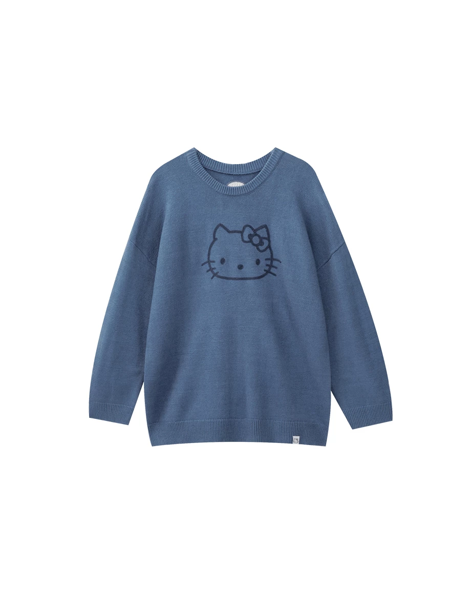 【Hello Kitty Collaboration】Relaxed Fit Pullover with Hello Kitty Outline Motif 【Hello Kitty Collaboration】Relaxed Fit Pullover with Hello Kitty Outline Motif