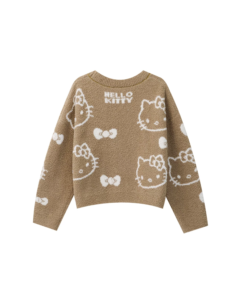 【Hello Kitty Collaboration】Hello Kitty All-Over Print Fluffy Knit Cardigan 【Hello Kitty Collaboration】Hello Kitty All-Over Print Fluffy Knit Cardigan