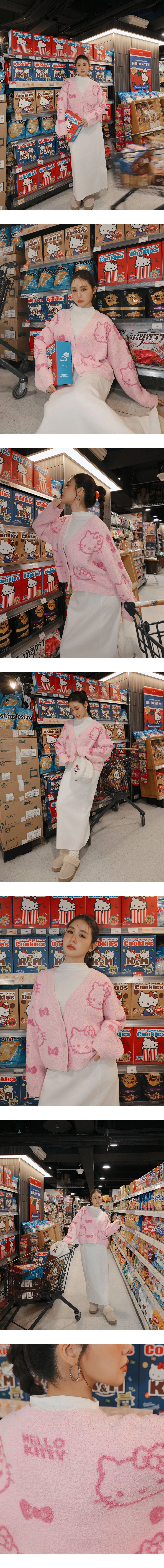 【Hello Kitty Collaboration】Hello Kitty All-Over Print Fluffy Knit Cardigan 【Hello Kitty Collaboration】Hello Kitty All-Over Print Fluffy Knit Cardigan