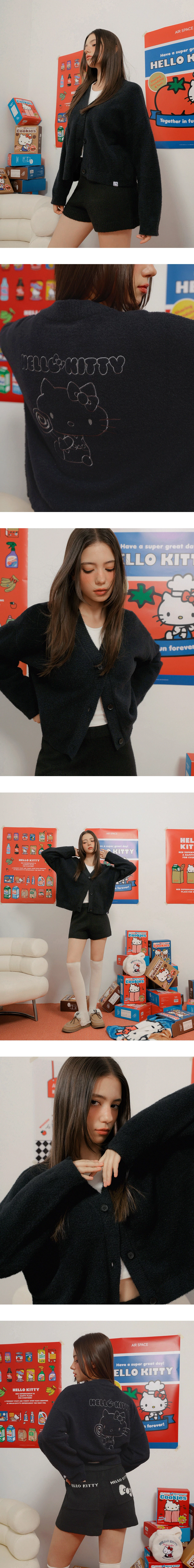 【Hello Kitty Collaboration】Cozy Button Cardigan Featuring Hello Kitty Back Embroidery