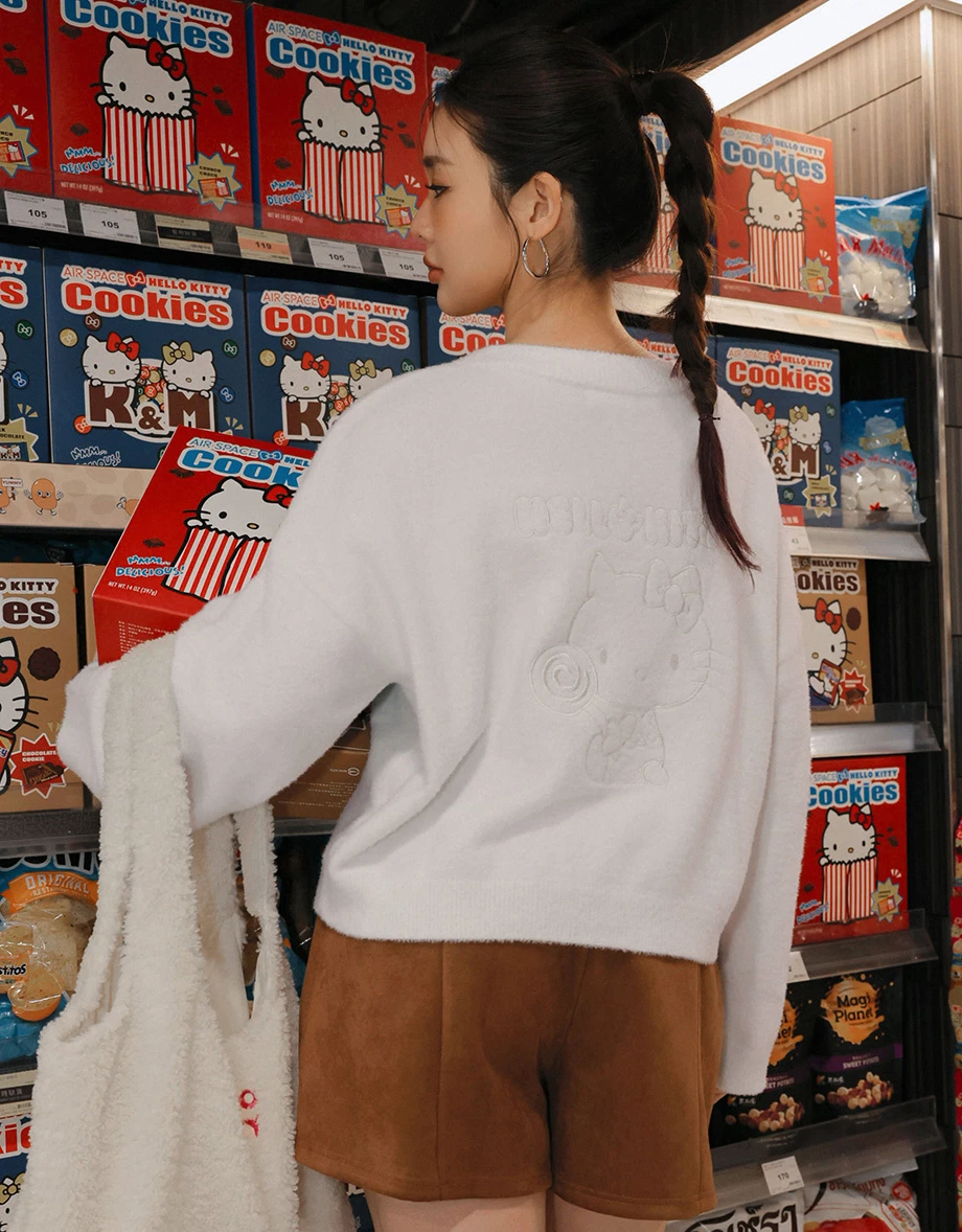 【Hello Kitty Collaboration】Cozy Button Cardigan Featuring Hello Kitty Back Embroidery