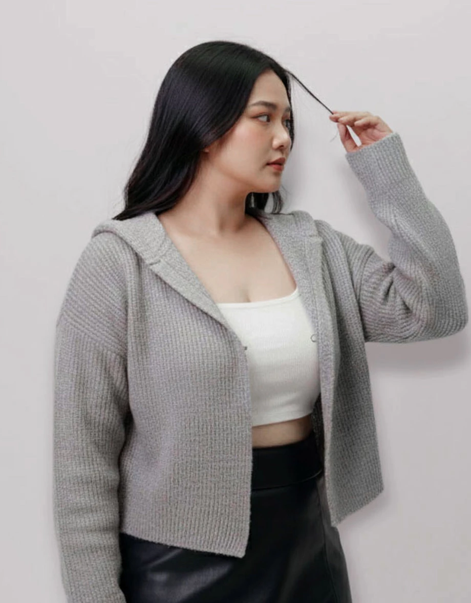 Folded Sailor Collar Hook Front Knit Short Cardigan