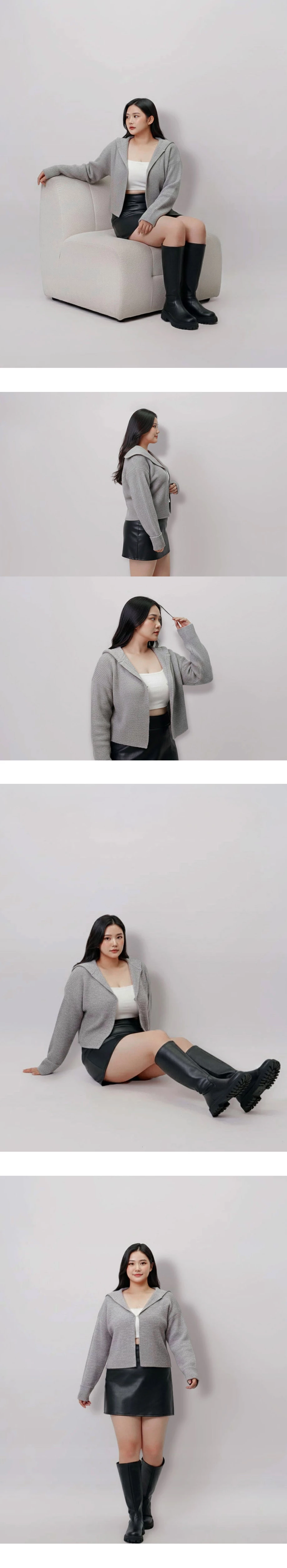 Folded Sailor Collar Hook Front Knit Short Cardigan