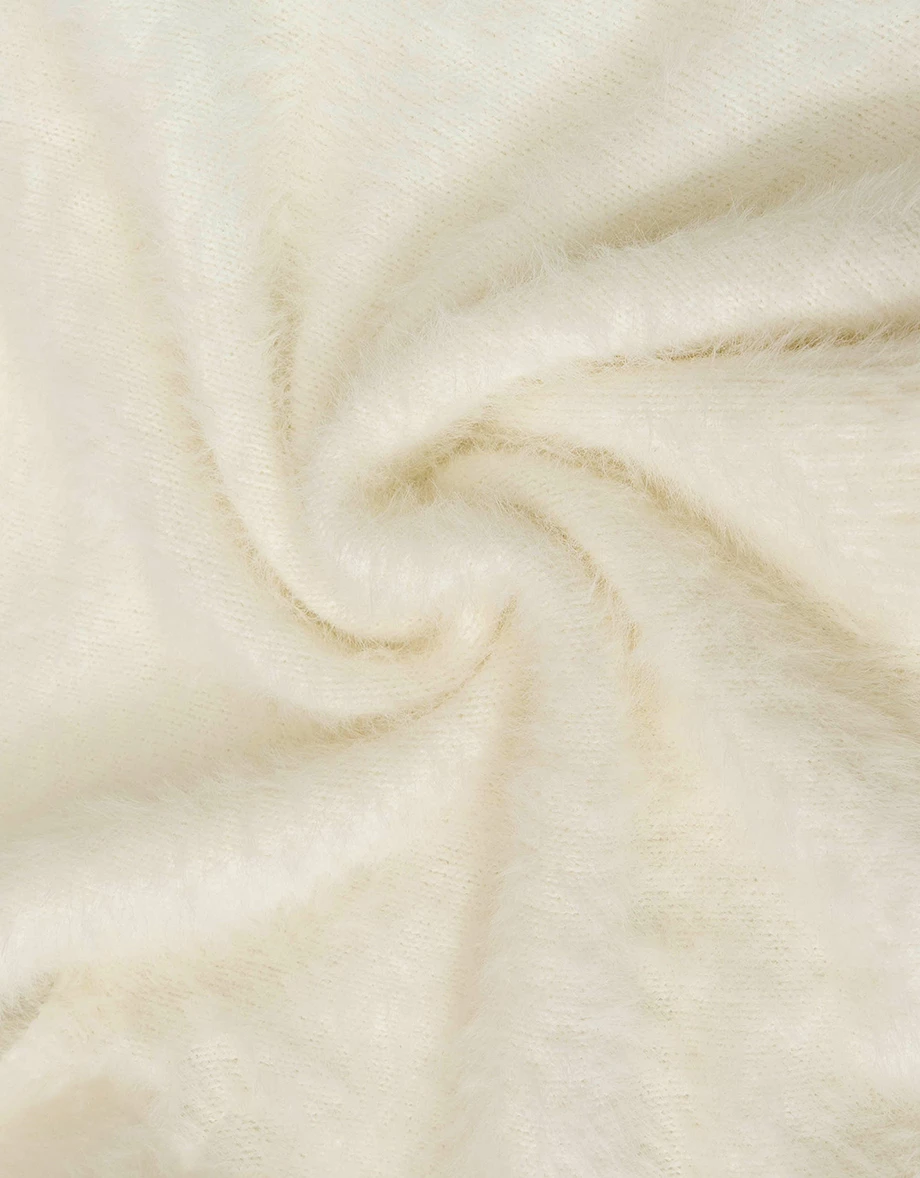 Soft Fuzzy Tie Detail Cold Shoulder Knit Top