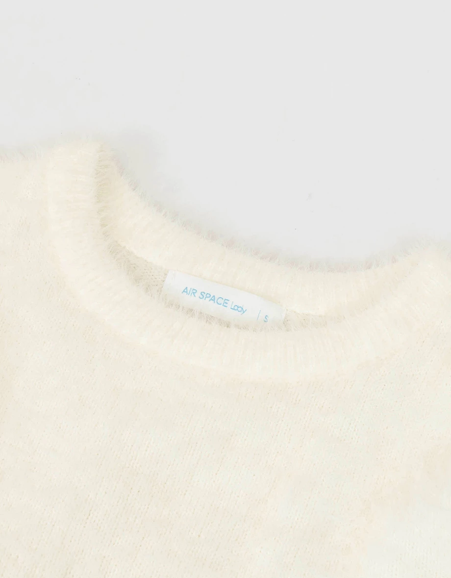 Soft Fuzzy Tie Detail Cold Shoulder Knit Top