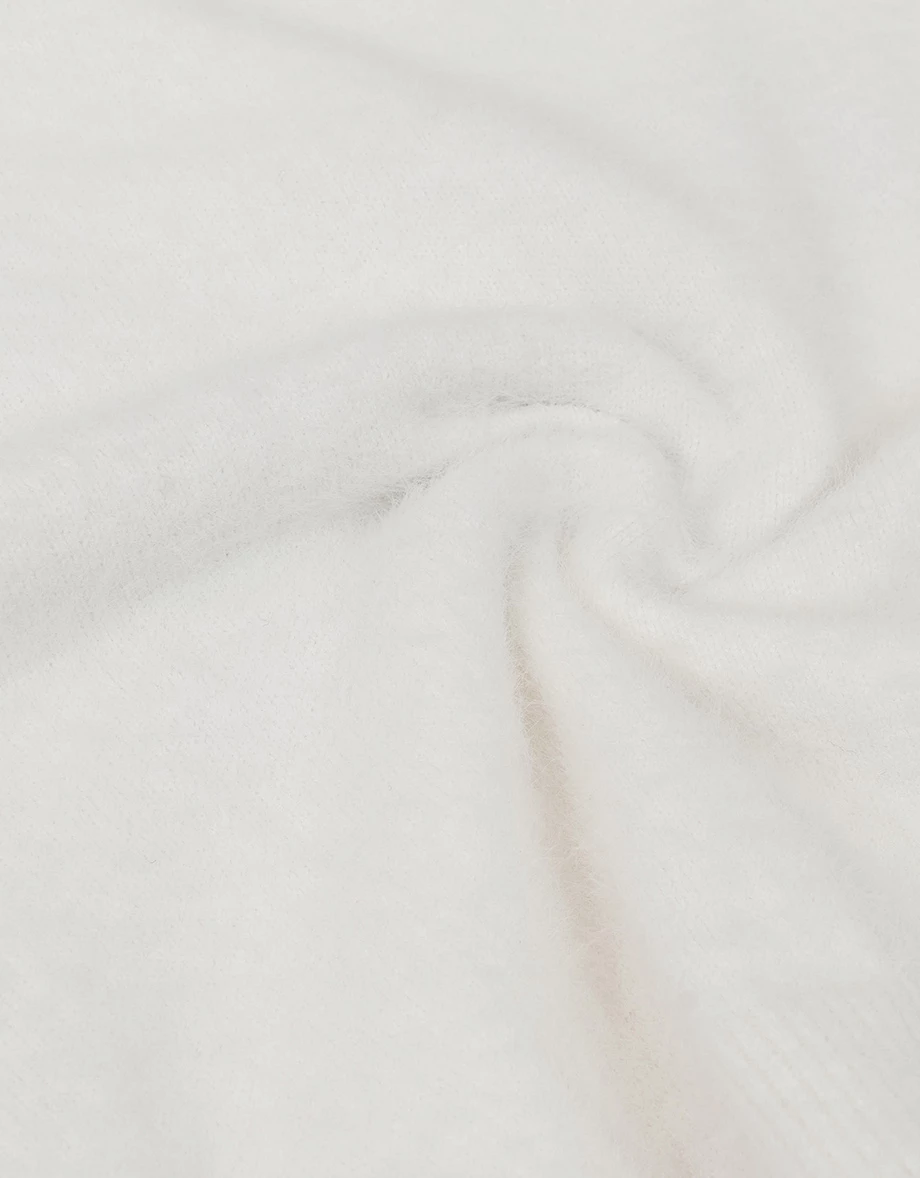 Reversible Neckline Oversized Fuzzy Knit Sweater with Bow Embroidery