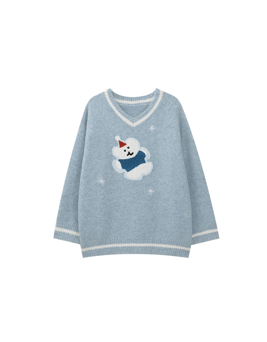 【DINOTAENG】V-Neck Long Sleeves Embroidery Knit Sweater 【DINOTAENG】V-Neck Long Sleeves Embroidery Knit Sweater