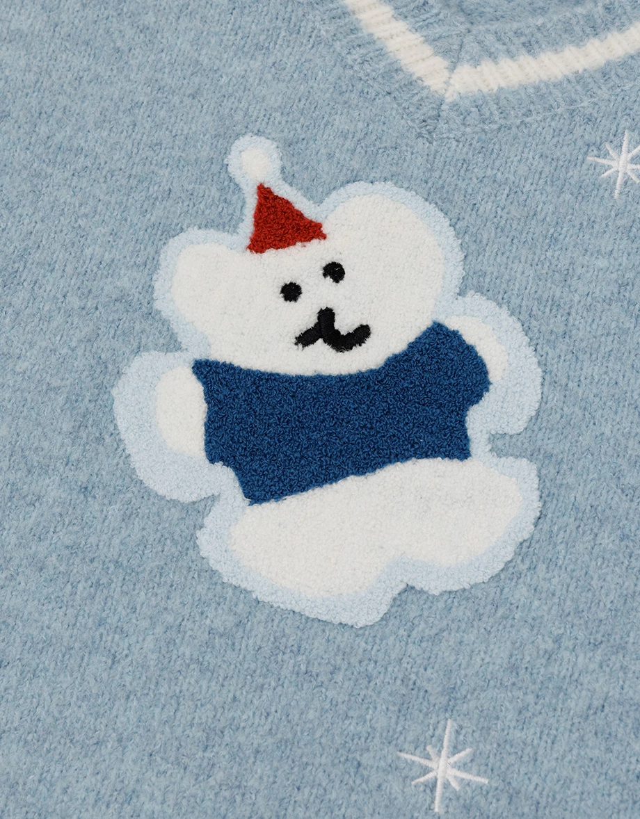 【DINOTAENG】V-Neck Long Sleeves Embroidery Knit Sweater 【DINOTAENG】V-Neck Long Sleeves Embroidery Knit Sweater