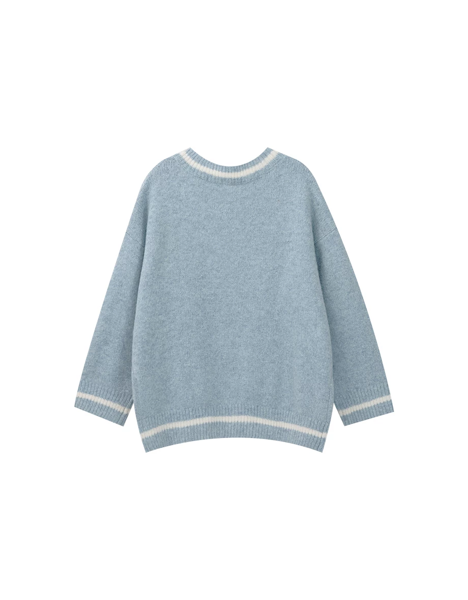 【DINOTAENG】V-Neck Long Sleeves Embroidery Knit Sweater 【DINOTAENG】V-Neck Long Sleeves Embroidery Knit Sweater