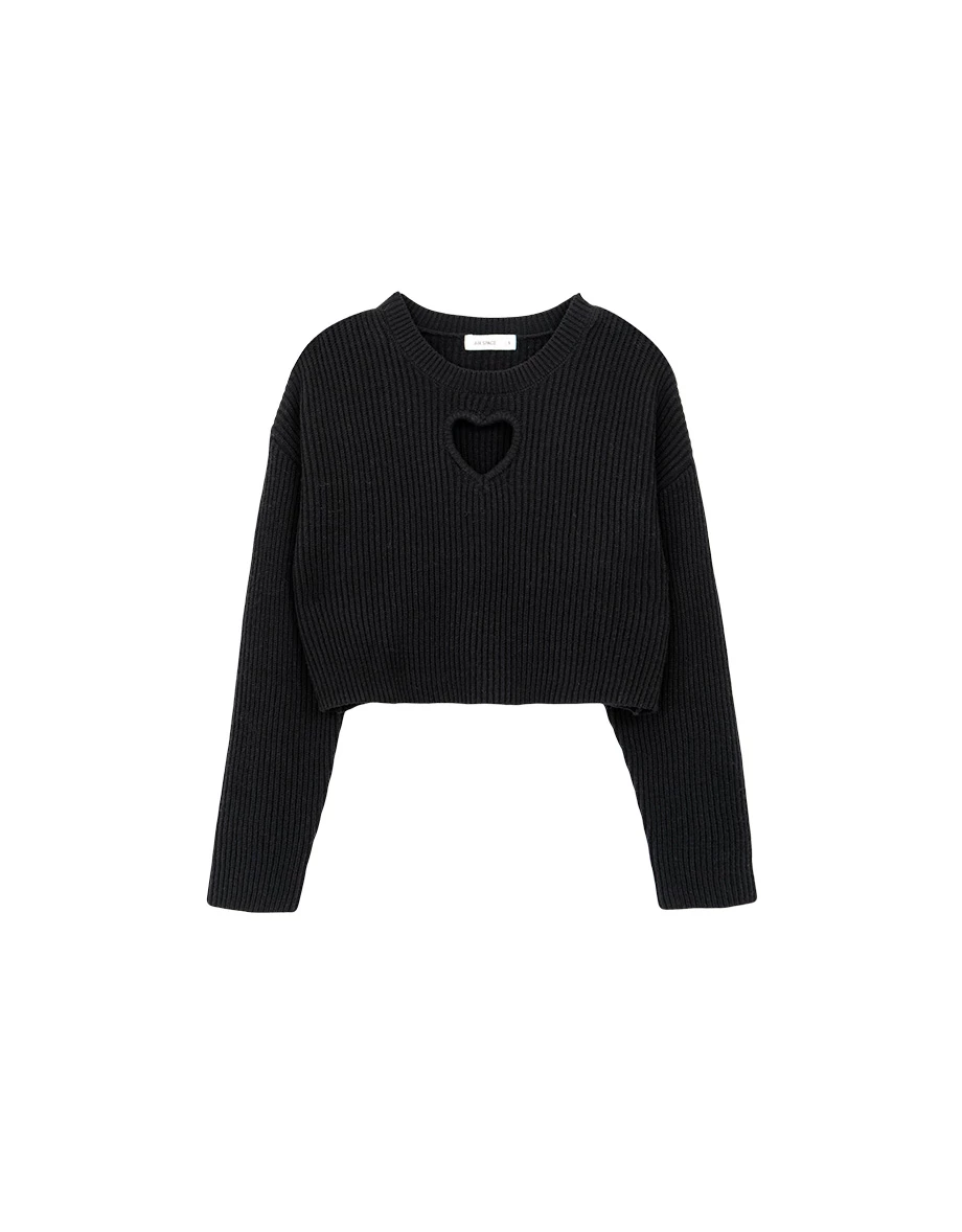 Heart Cut Out Ribbed Cropped Knit Top