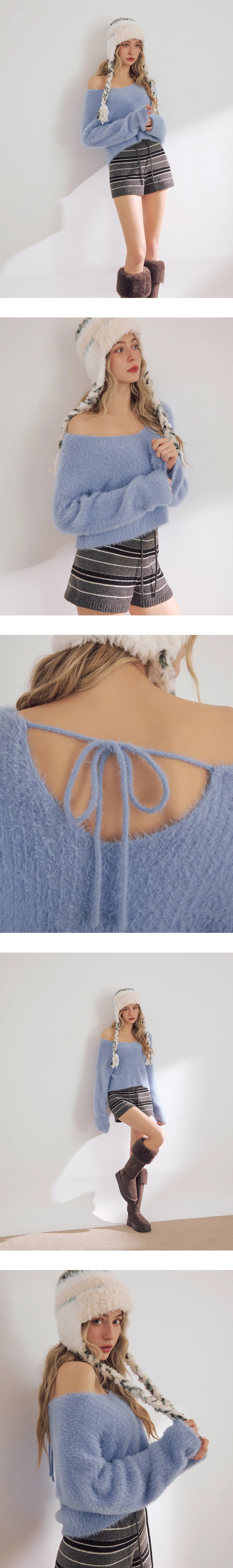 Reversible Furry Knit Cropped Sweater with Tie Detail