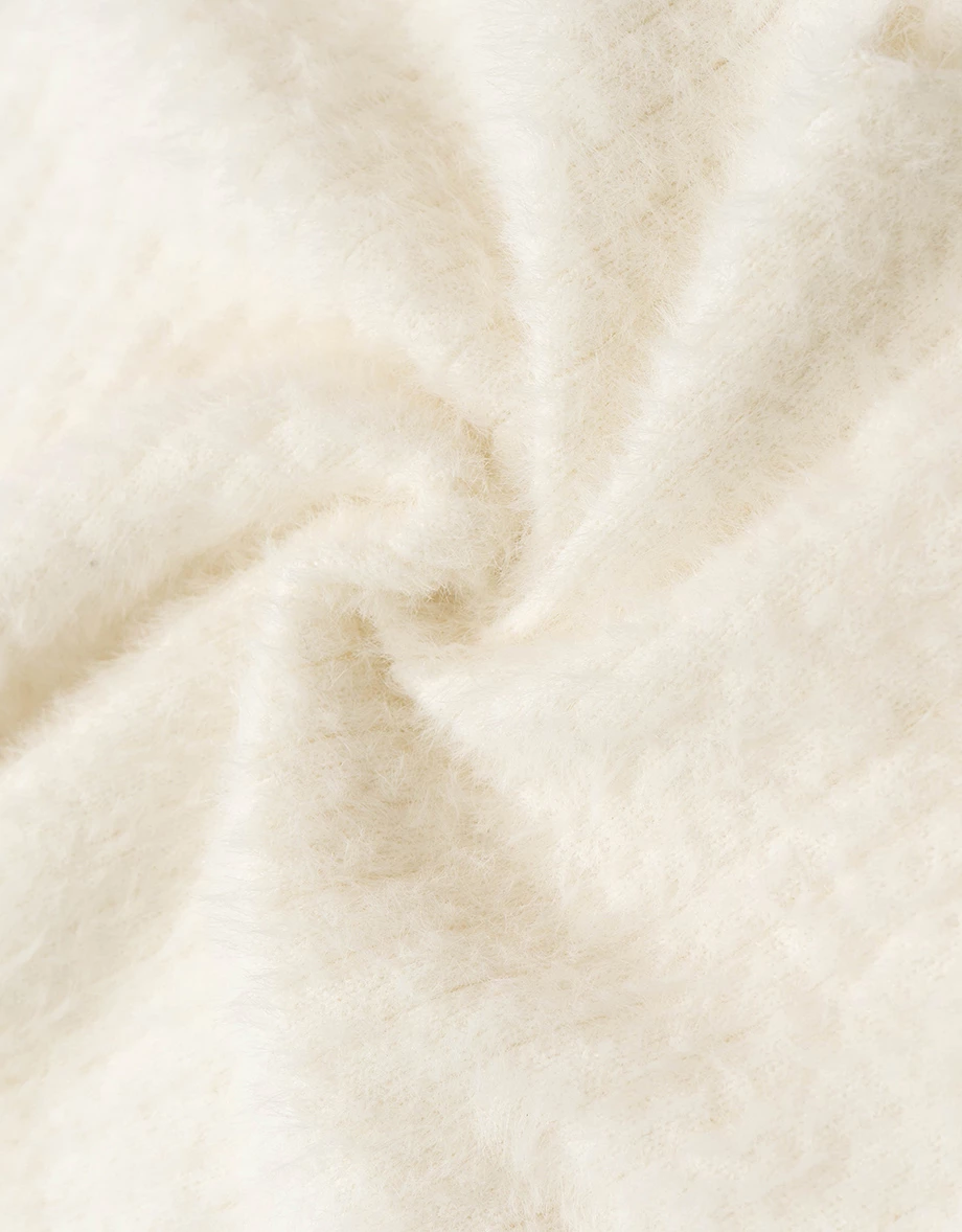 Reversible Furry Knit Cropped Sweater with Tie Detail