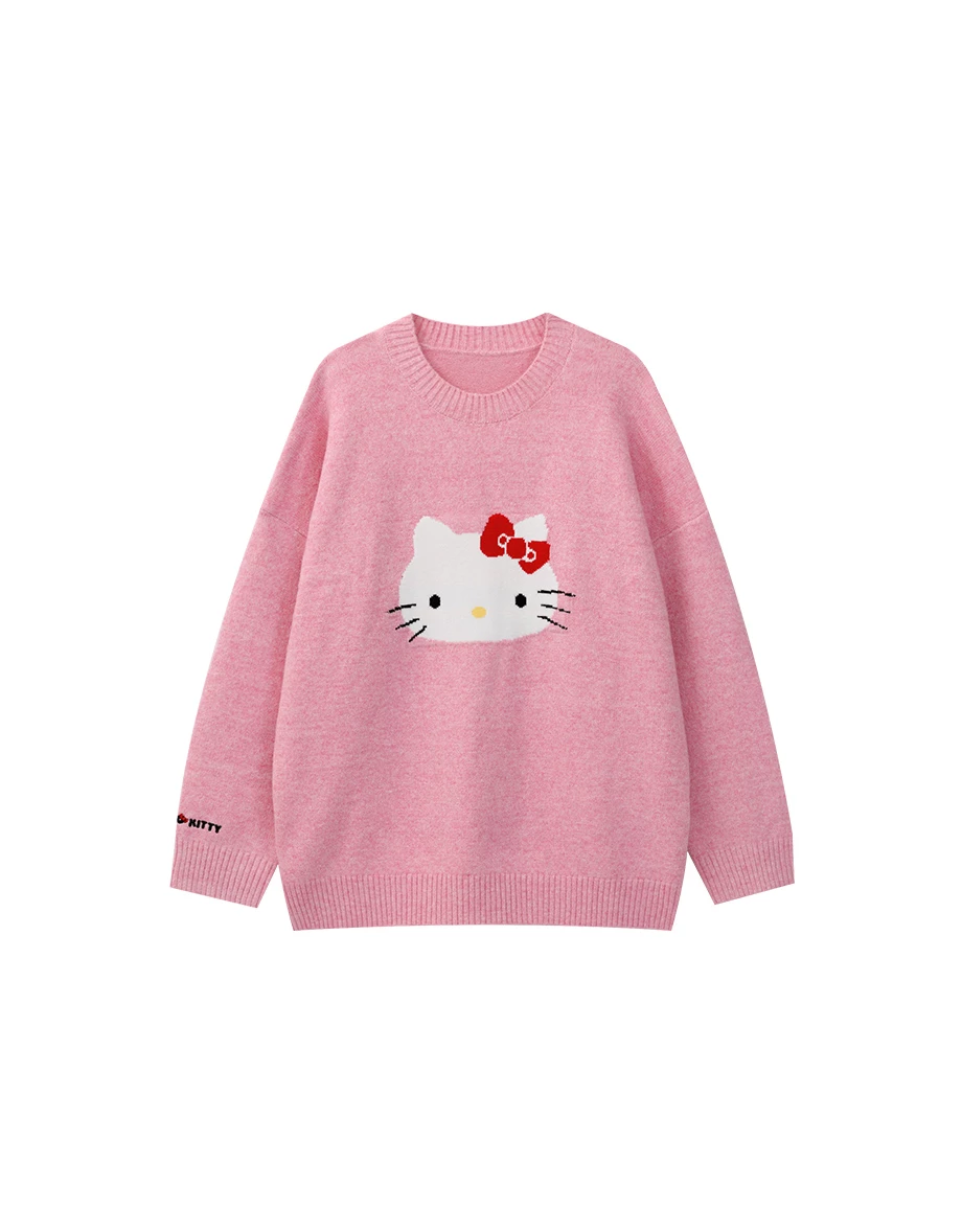 【Hello Kitty Collaboration】Relaxed Fit Knit Sweater with Kitty Motif 【Hello Kitty Collaboration】Relaxed Fit Knit Sweater with Kitty Motif