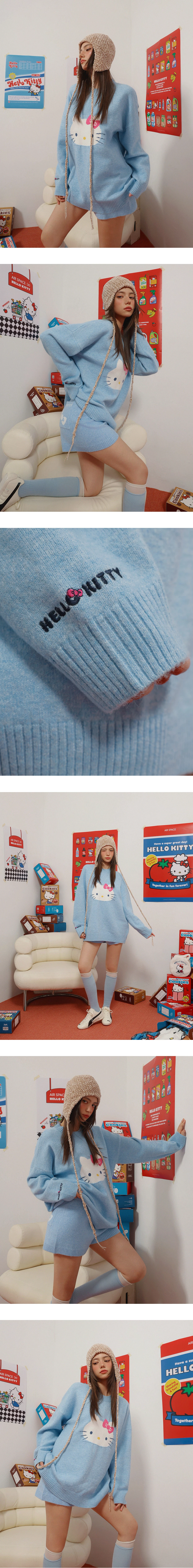 【Hello Kitty Collaboration】Relaxed Fit Knit Sweater with Kitty Motif 【Hello Kitty Collaboration】Relaxed Fit Knit Sweater with Kitty Motif