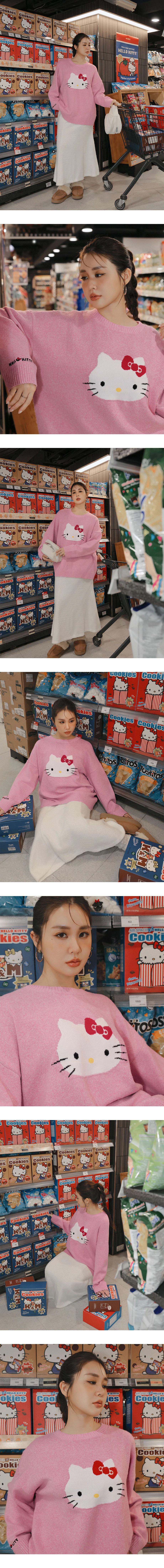 【Hello Kitty Collaboration】Relaxed Fit Knit Sweater with Kitty Motif 【Hello Kitty Collaboration】Relaxed Fit Knit Sweater with Kitty Motif