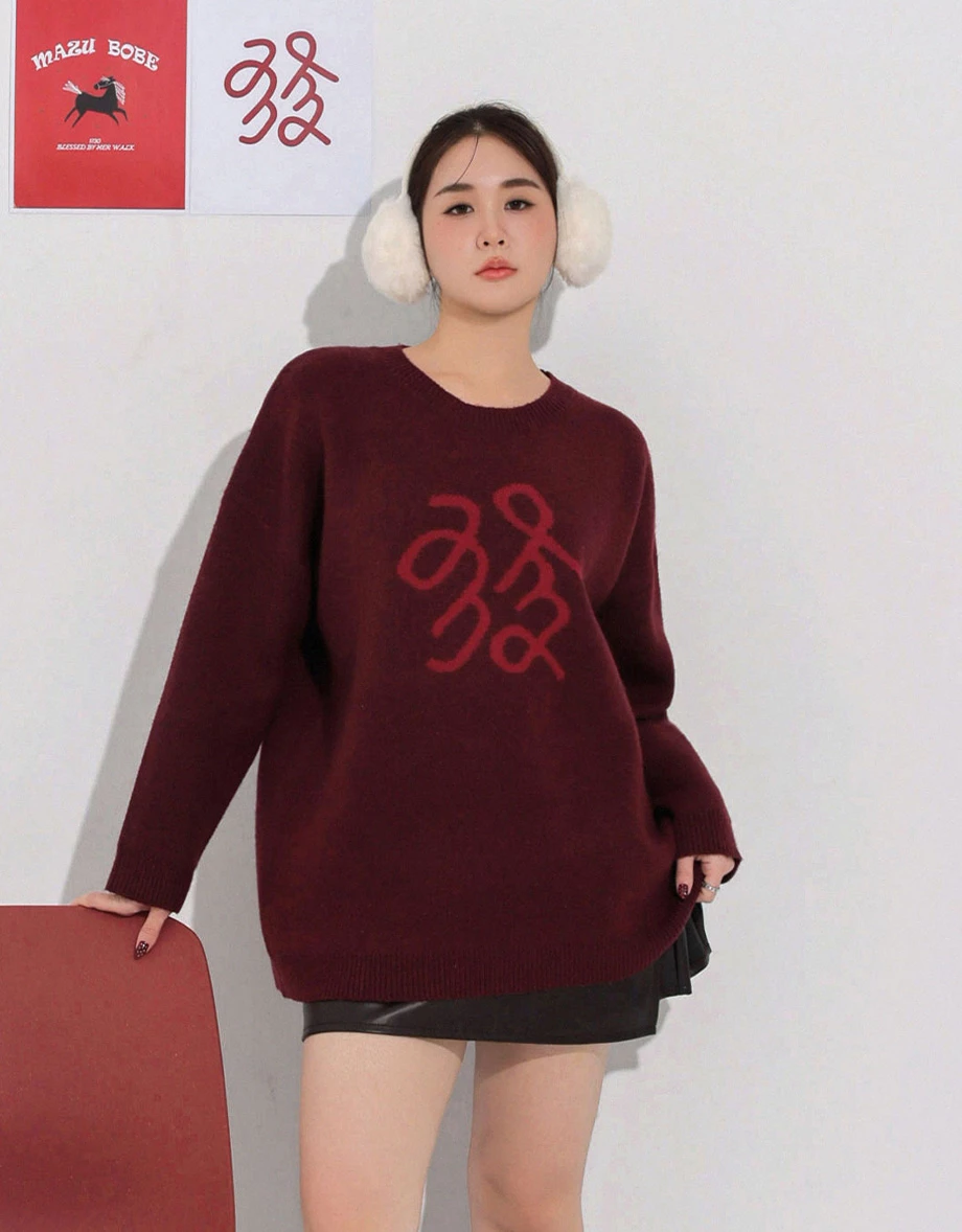 CNY MAZU BOBE Graphic Oversized Knit Sweater