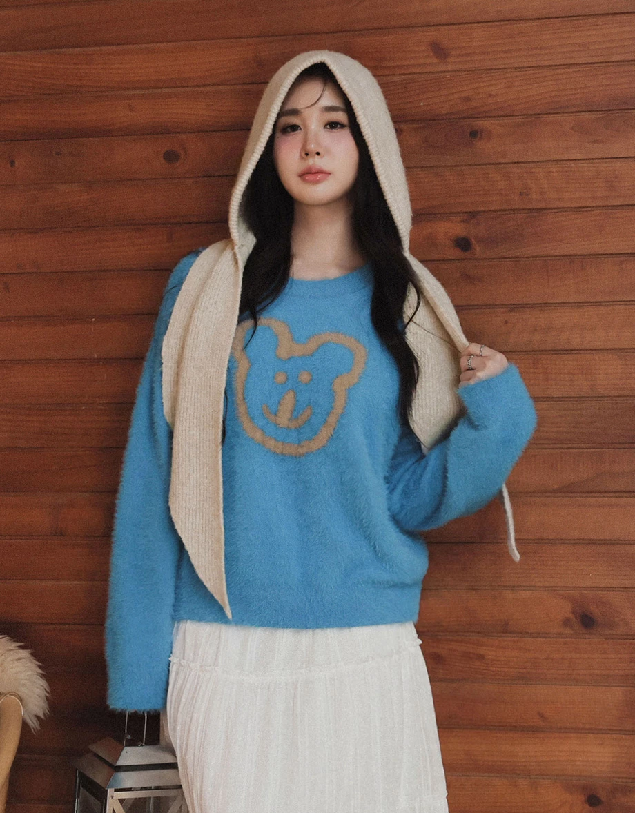 【DINOTAENG】Fluffy Knit Graphic Sweater Top 【DINOTAENG】Fluffy Knit Graphic Sweater Top