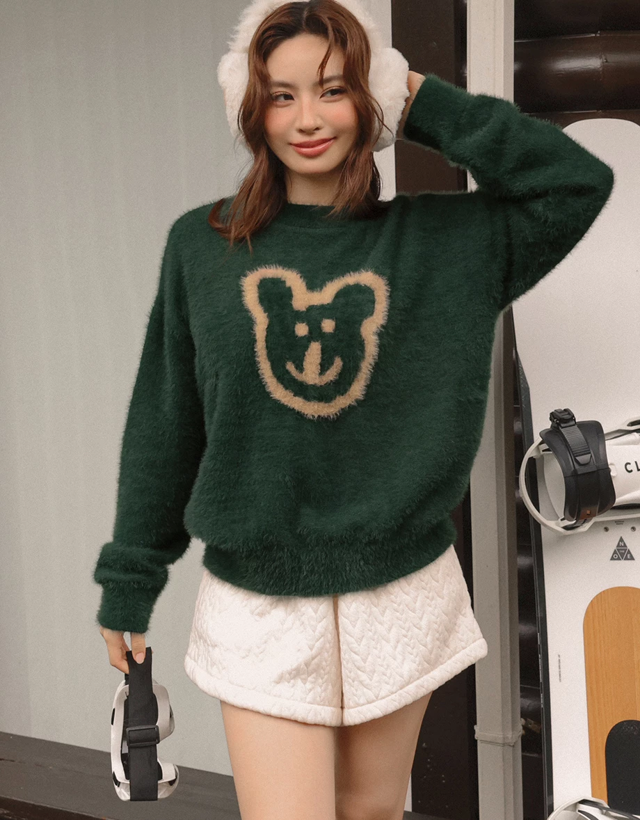 【DINOTAENG】Fluffy Knit Graphic Sweater Top
