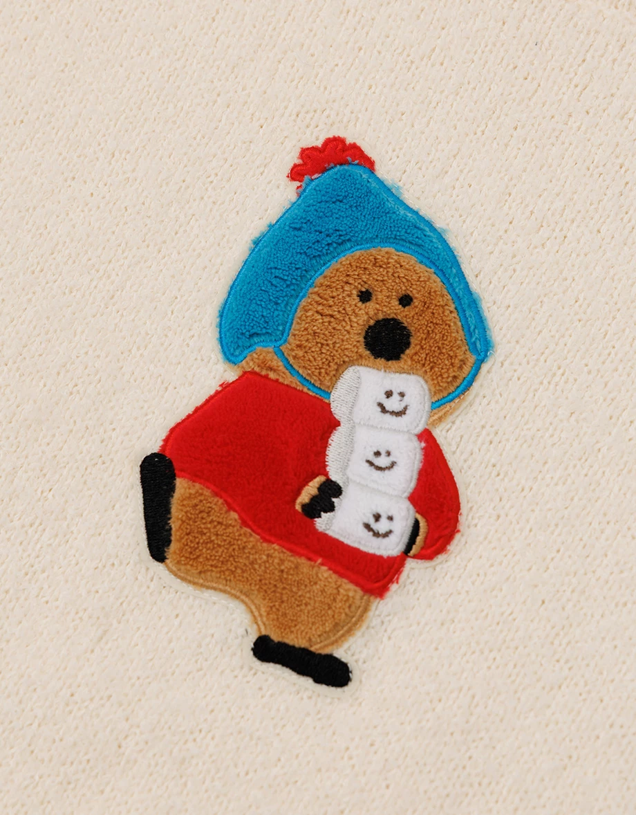 【DINOTAENG】Round Neck Crop Top Knit Sweater With Patch 【DINOTAENG】Round Neck Crop Top Knit Sweater With Patch