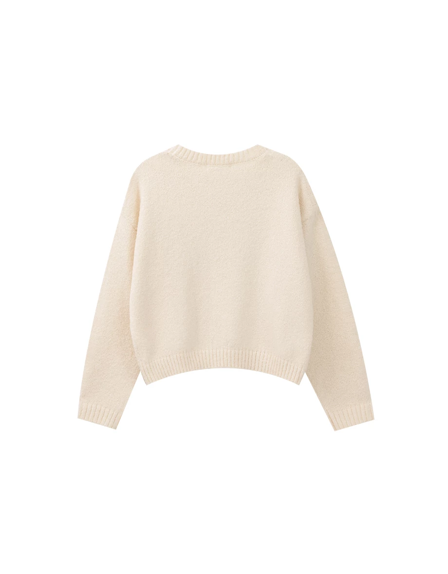 【DINOTAENG】Round Neck Crop Top Knit Sweater With Patch 【DINOTAENG】Round Neck Crop Top Knit Sweater With Patch