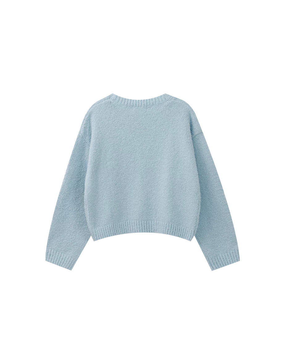 【DINOTAENG】Round Neck Crop Top Knit Sweater With Patch 【DINOTAENG】Round Neck Crop Top Knit Sweater With Patch