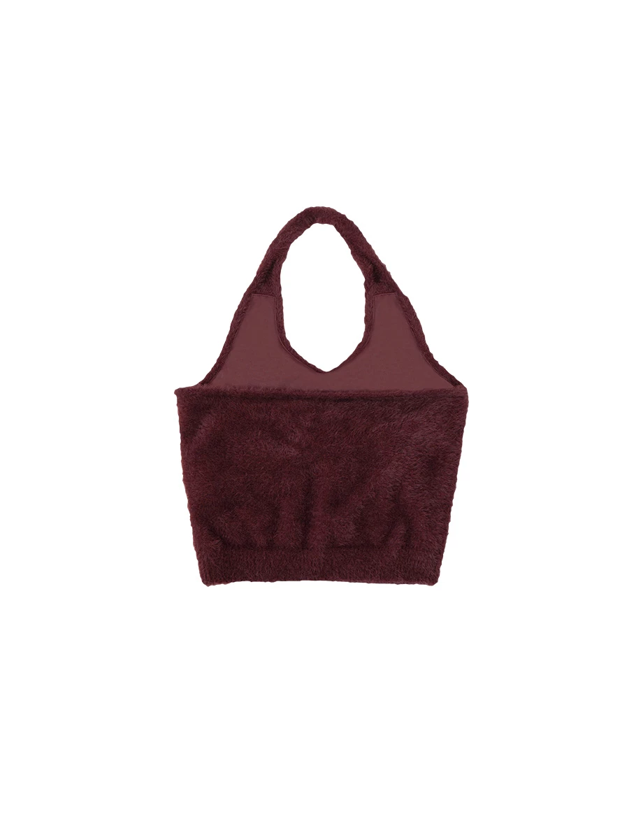 Soft Fluffy Halter Neck Knit Crop Padded Bra Tank Top