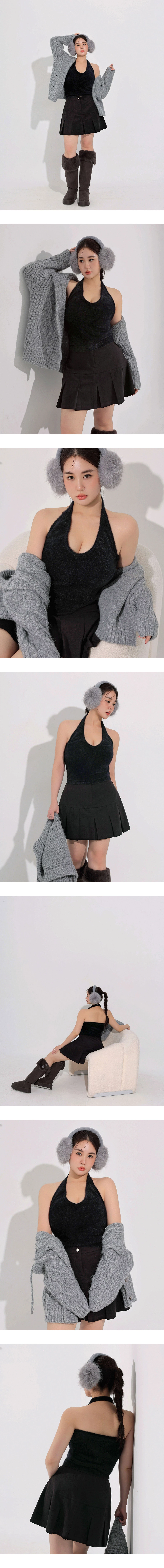 Soft Fluffy Halter Neck Knit Crop Padded Bra Tank Top