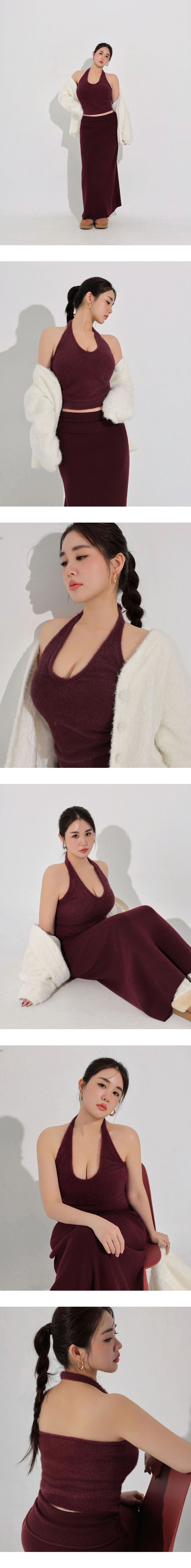 Soft Fluffy Halter Neck Knit Crop Padded Bra Tank Top