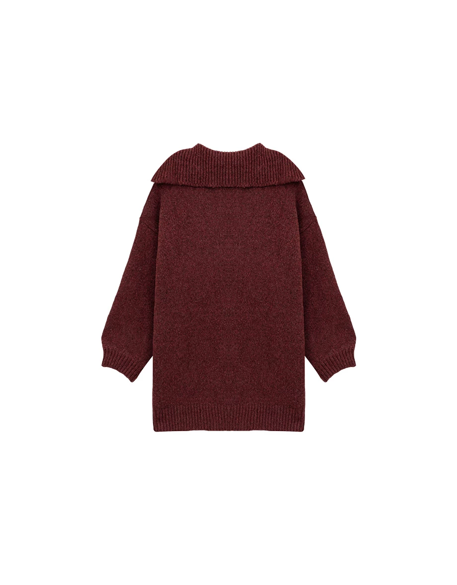 V Neck Folded Collar Longline Pullover Sweater