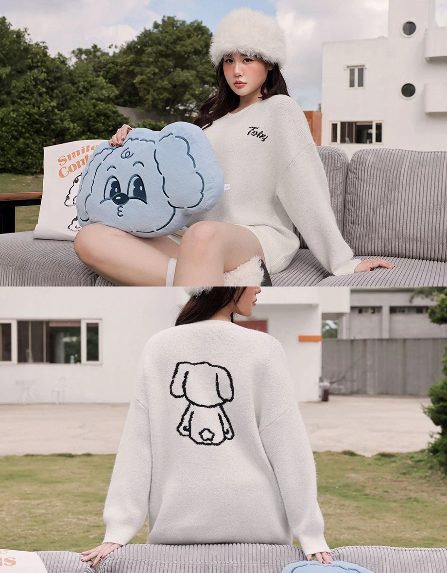 【Lyra & Toby】Toby Back Motif Longline Crew Neck Knit Sweater