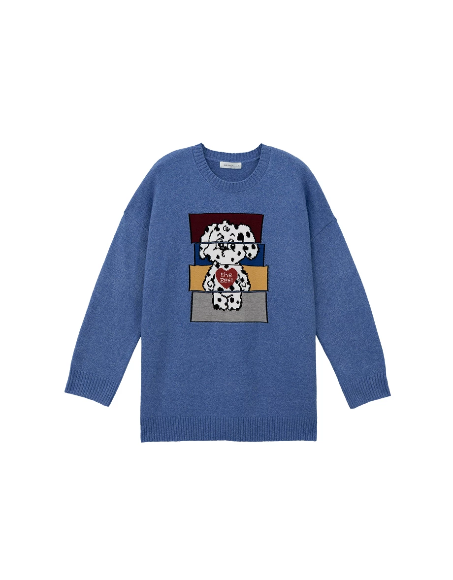 【Lyra & Toby】Color Block Toby Graphic Longline Crew Neck Knit Sweater