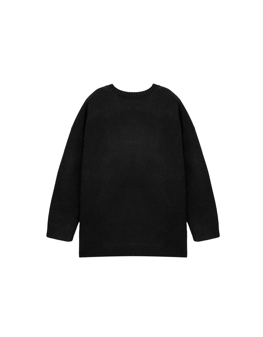 【Lyra & Toby】Color Block Toby Graphic Longline Crew Neck Knit Sweater