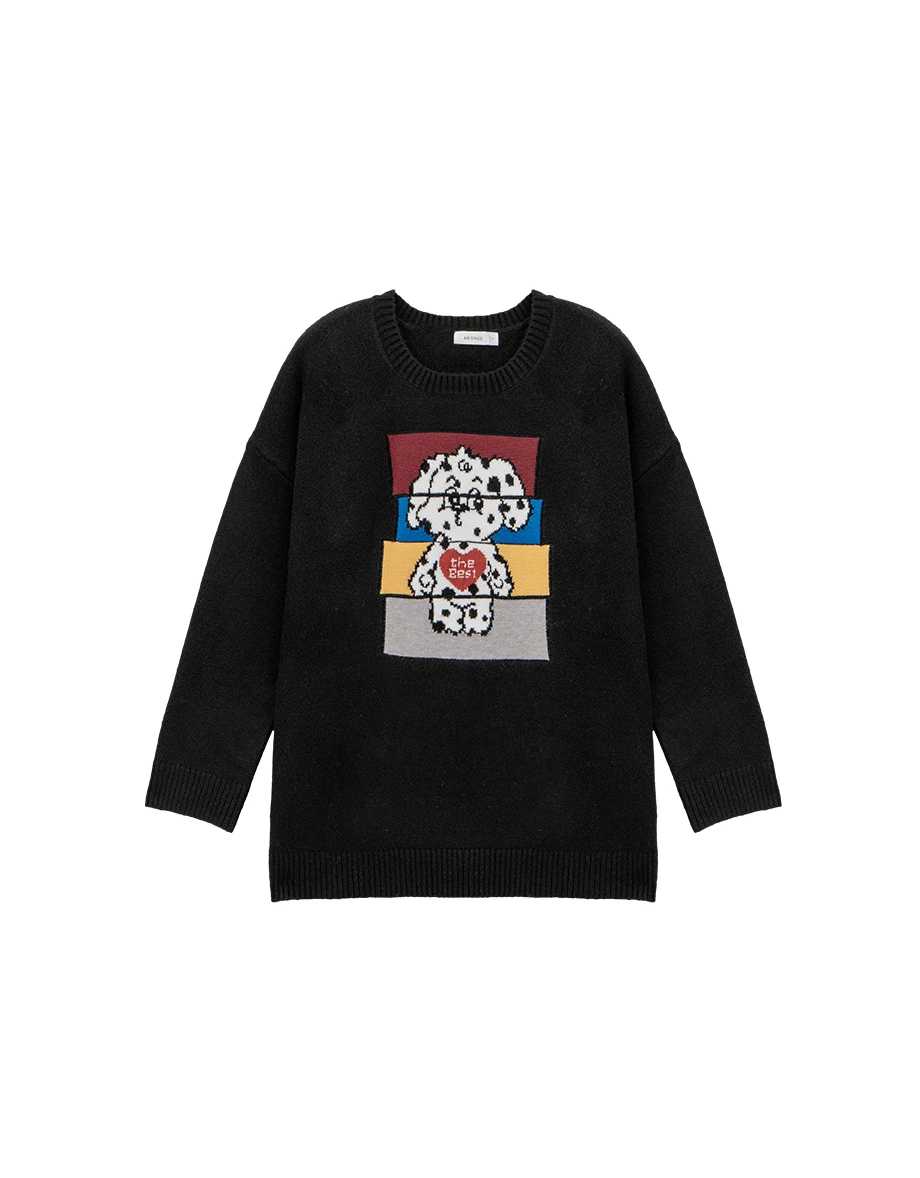 【Lyra & Toby】Color Block Toby Graphic Longline Crew Neck Knit Sweater