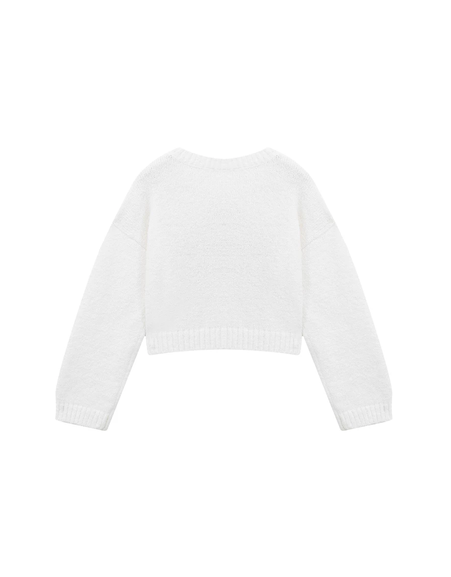 【Lyra & Toby】Slogan Embroidered Cropped Knit Sweater