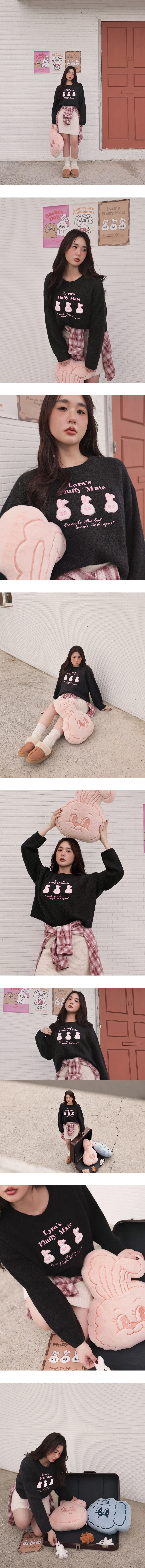 【Lyra & Toby】Slogan Embroidered Cropped Knit Sweater