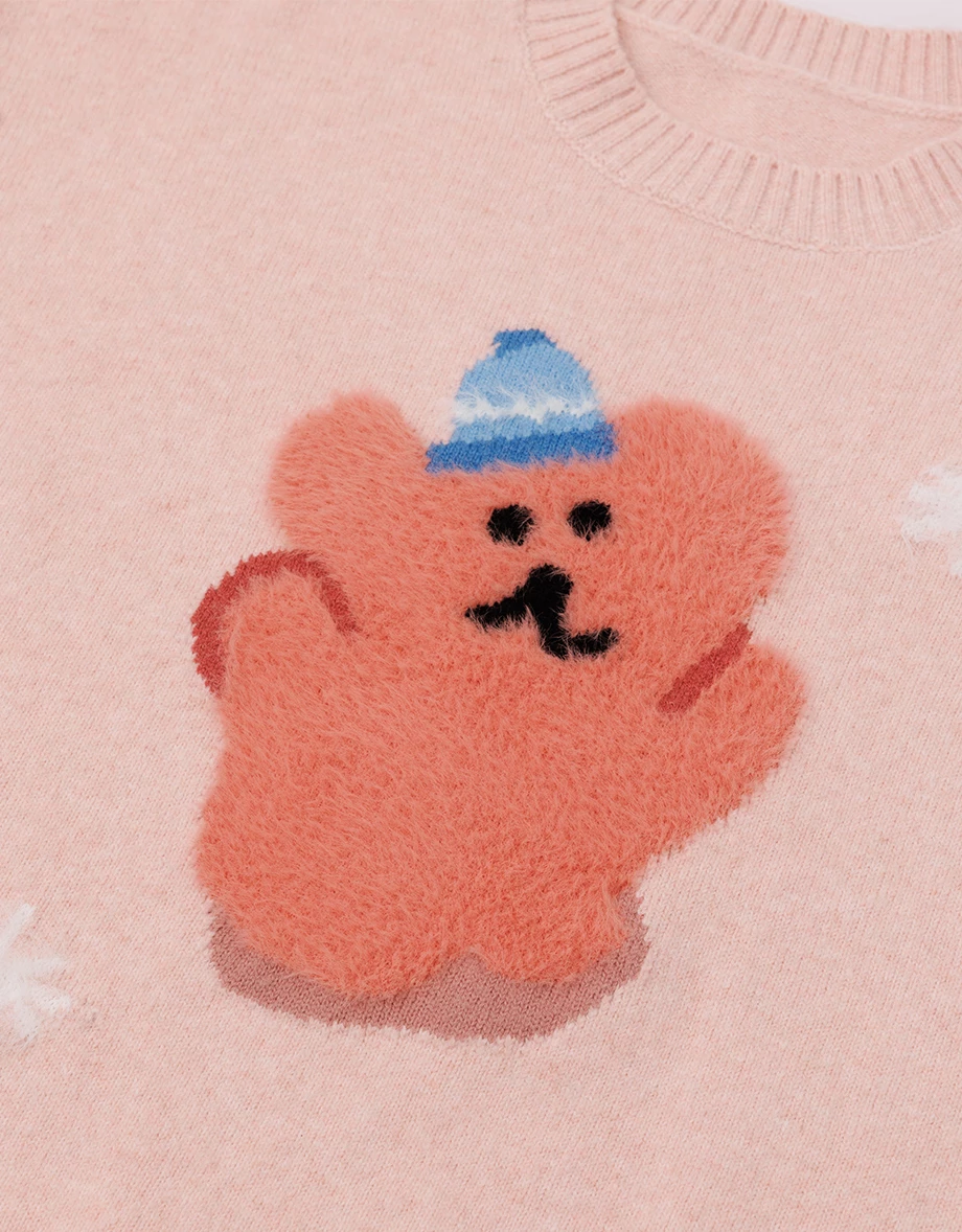 【DINOTAENG】Round Neck Knit Graphic Oversized Sweater 【DINOTAENG】Round Neck Knit Graphic Oversized Sweater